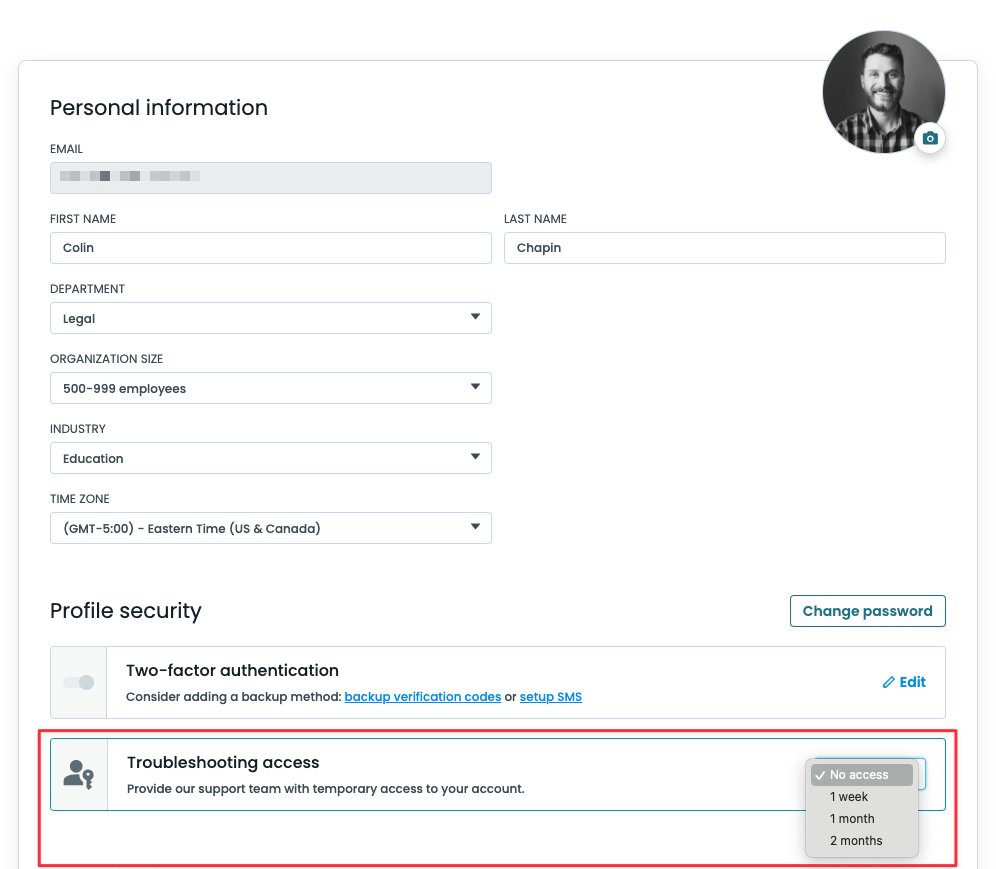 Granting Access for Support Profile Image