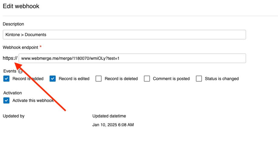 Kintone Webhooks Settings New Webhook