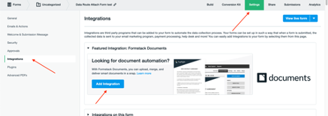 Add Formstack Documents Integration to the created form.