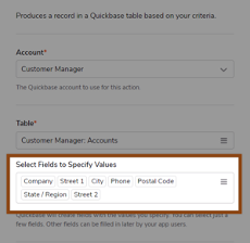 Select fields in table