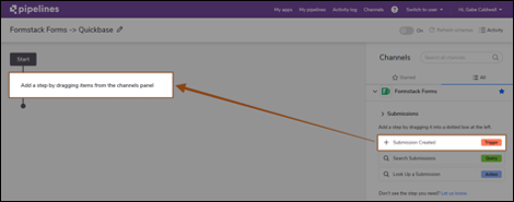 Drag the “Submission Created” trigger over to your first step section in your Pipeline