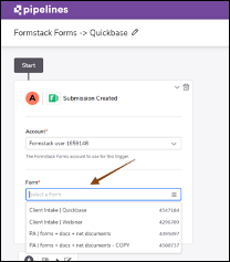 Select desired form from dropdown
