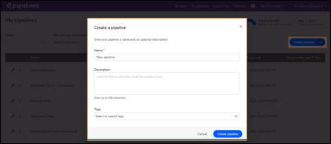 Create Pipeline within your Quickbase Pipelines account