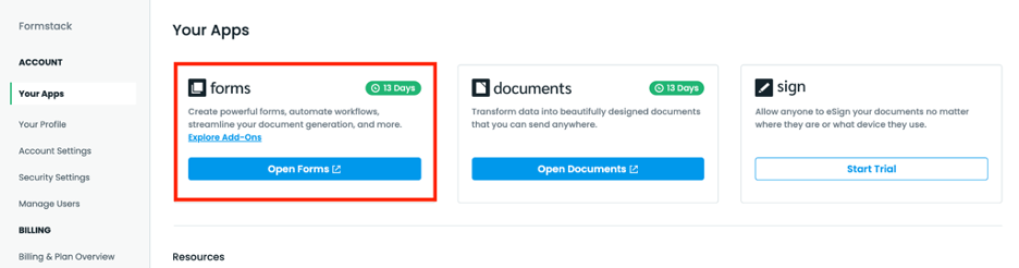 Click on Open Forms to be redirected