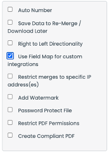 Check box for Use Field Map for custom integrations