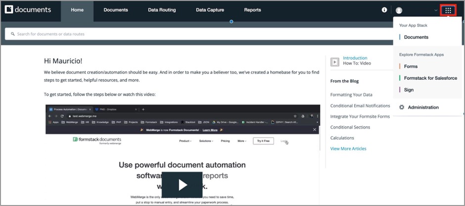 Select the Product Switcher (grid) icon