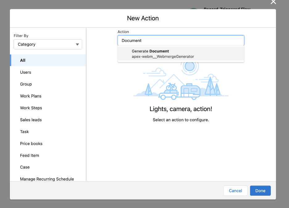 Generate Document can be found by searching Document or Apex.