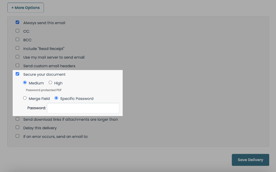 More options reveal ability to secure your documents