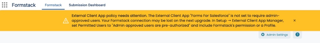 External Client App policy warning