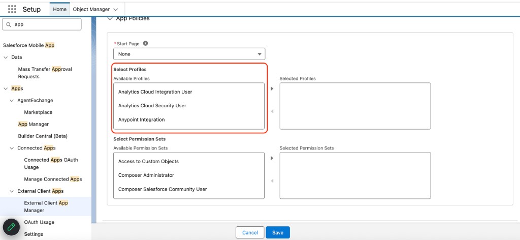 Select the Primary User Salesforce Profile