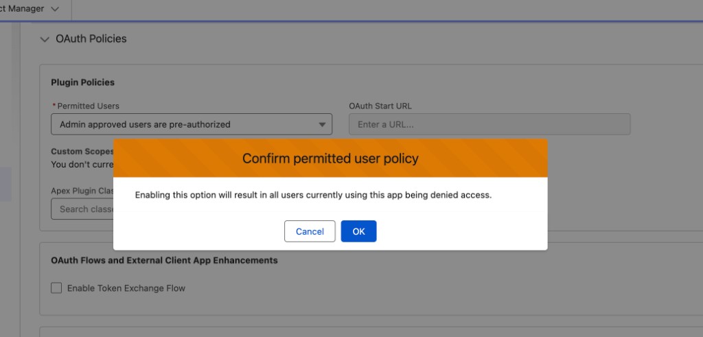Confirm permitted user policy message