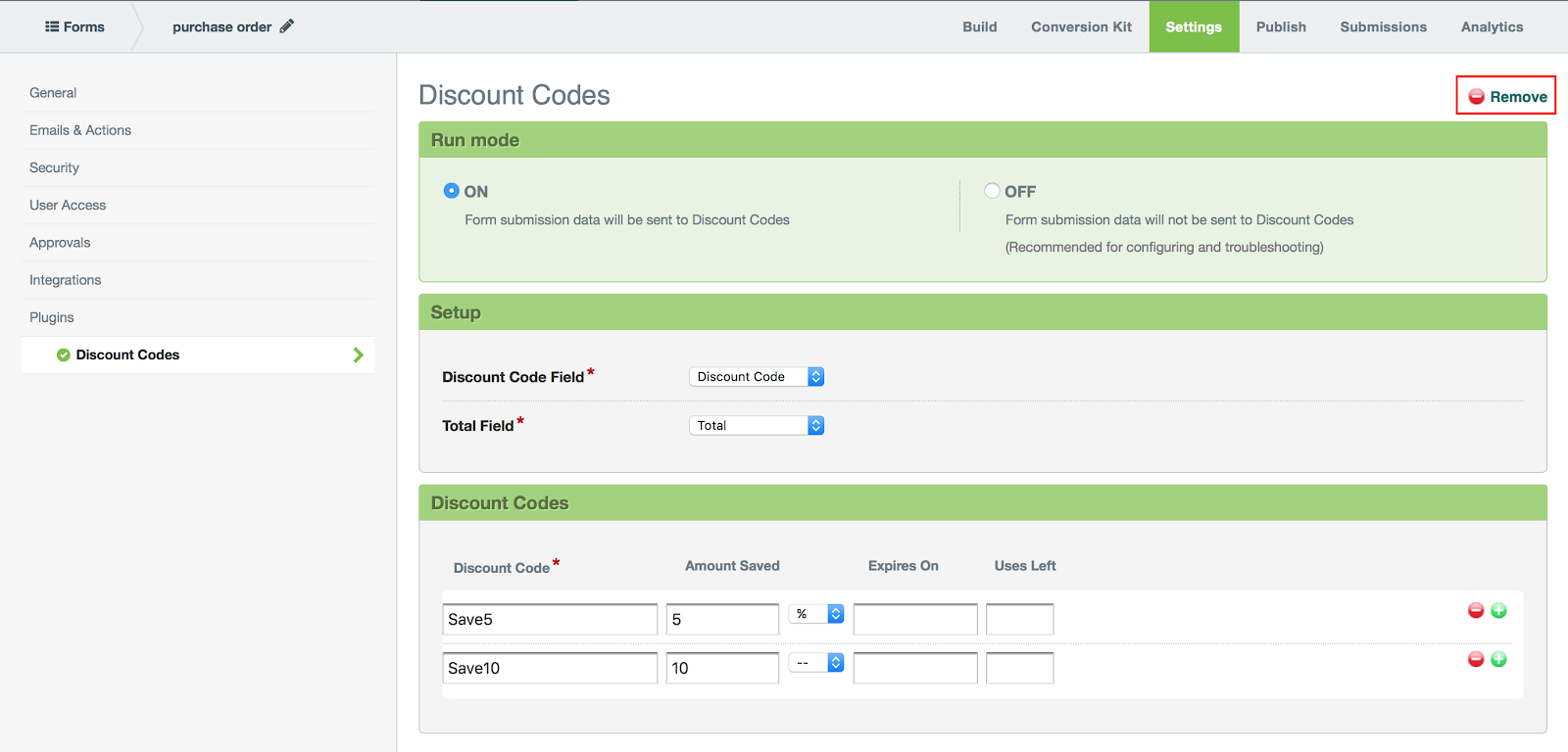 Discount Codes Feature for Online Order Forms